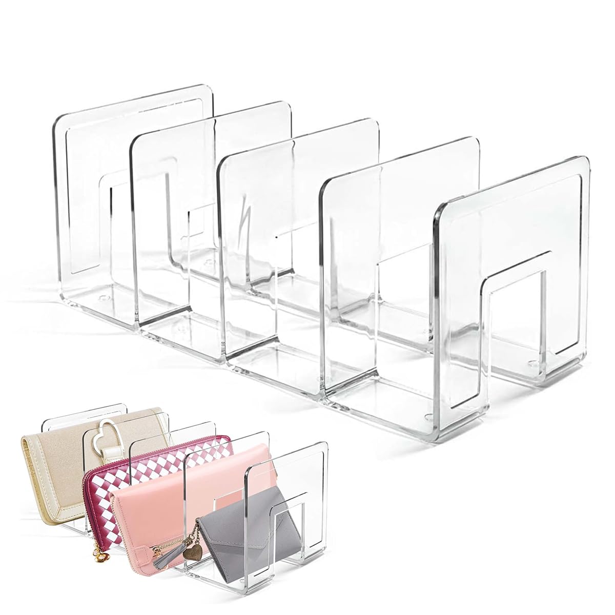 MAYCREATE 4 Sections Clear Plastic Purse Handbag Organizer, Shelf Storage for Holds Woman's Purse, Hanging Bag, Zipper Handbag, Tote, Perfect for Space Saving MAYCREATE 4 Sections Clear Plastic Purse Handbag Organizer, Shelf Storage for Holds Woman's Purse, Hanging Bag, Zipper Handbag, Tote, Perfect for Space Saving